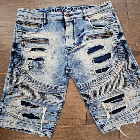 Rockstar Distressed Men's Paint Splattered Denim Shorts Sz 38 - Picture 2 of 6
